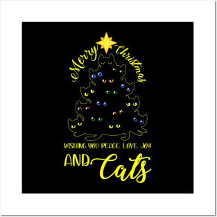 Cat Christmas Tree Party Santa Meow Funny Graphic Holiday Posters and Art